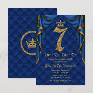 Invitation 7ème Anniversaire 7 Fête Royale Couronne Bleue Or