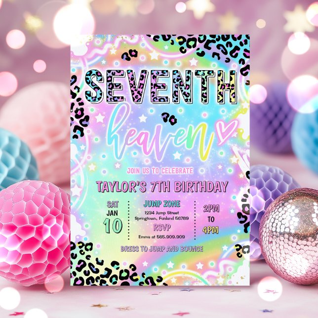 Invitation 7th Heaven Rainbow Leopard Print 7th Birthday  (Créateur téléchargé)