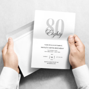 Invitation 80 - 80e anniversaire Elegant Chic noir & blanc