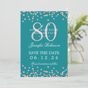 Invitation 80 Anniversaire Rose Gold Date de sauvegarde Confe