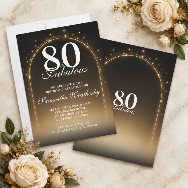 Invitation 80 ans et Fabuleux Anniversaire à l'Arche Étoilée  (80 & Fabulous Glowing Star Arch Birthday Invitation)