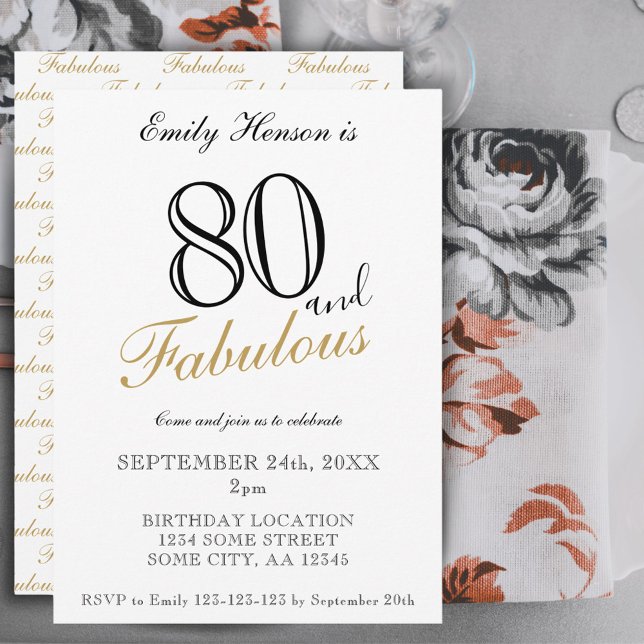 Invitation 80 ans et fabuleux écriture élégante d'anniversair (Créateur téléchargé)
