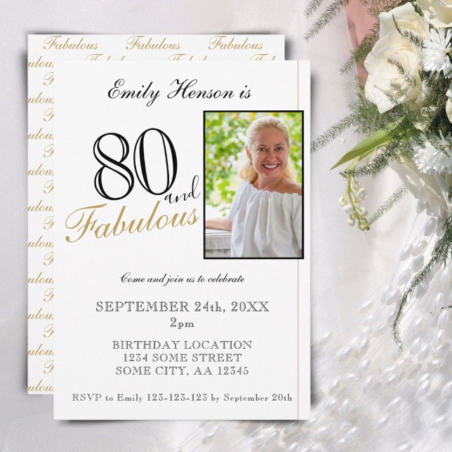 Invitation 80 ans et Fabuleux Élégant Script Photo Anniversai (Créateur téléchargé)