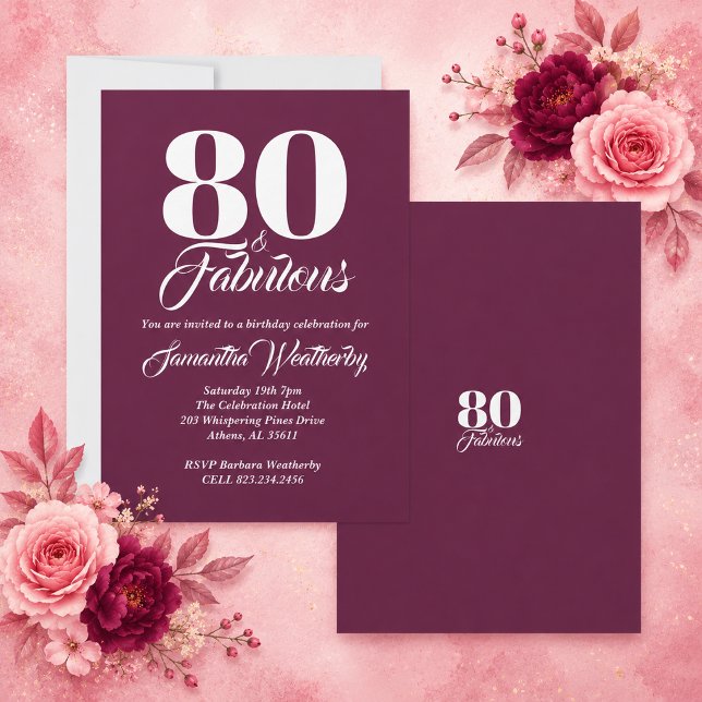Invitation 80 ans et Fabuleux Mulberry Anniversaire (80 & Fabulous Mulberry Birthday Invitation)