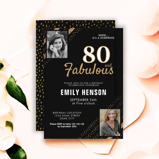 Invitation 80 ans et Fabuleux Paillettes Dorées 2 Photo 80e A (Créateur téléchargé)