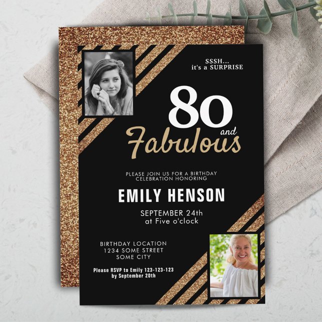 Invitation 80 ans et Fabuleux Paillettes Dorées 2 Photo 80e A (Créateur téléchargé)