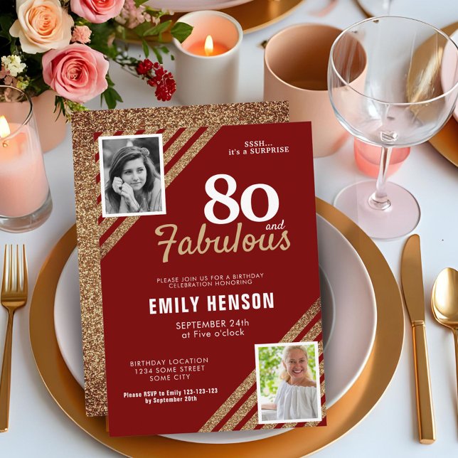 Invitation 80 ans et Fabuleux Paillettes Dorées 2 Photo 80e A (Créateur téléchargé)
