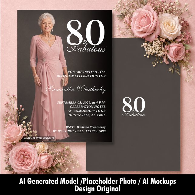 Invitation 80 ans & Fabuleux Élégant Photo Anniversaire (80 & Fabulous Elegant Photo Birthday Invitation)