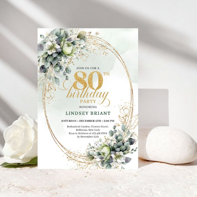 Invitation 80 ans Roses Blanches Aquarelle Moderne (Modern Watercolor White Roses 80th Invitation)