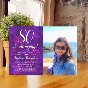 Invitation 80 et Extraordinaire Elegant Purple Photo Annivers