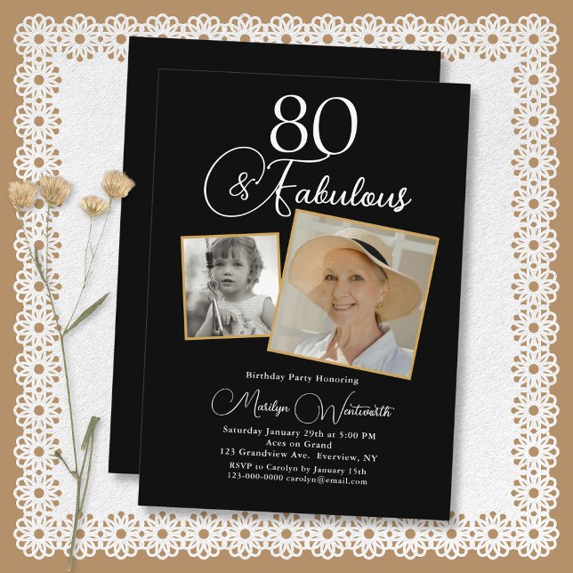 Invitation 80 et Fabuleux 80e Anniversaire Écriture Blanche 2 (Créateur téléchargé)