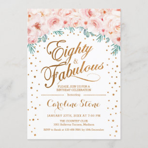 Invitation 80 Fabuleux fête d'anniversaire - Rose or blanc