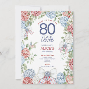 Invitation 80e anniversaire, 4 juillet Rouge Blanc & Bleu Flo