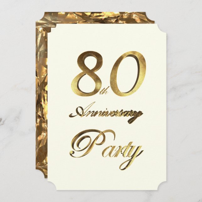 Invitation 80e anniversaire Anniversaire Or ivoire Élégant (Devant / Derrière)