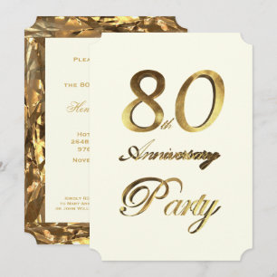 Invitation 80e anniversaire Anniversaire Or ivoire Élégant