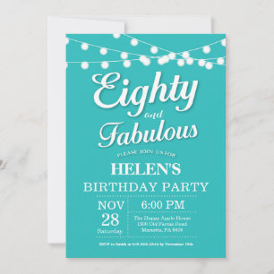 Invitation 80e anniversaire Aqua Turquoise Fabuleu