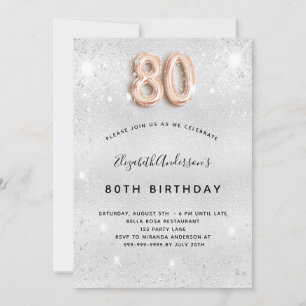 Invitation 80e anniversaire argent métal rose or parties scin