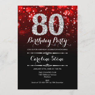 Invitation 80e anniversaire - Argent noir rouge