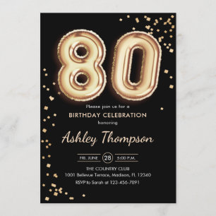 Invitation 80e anniversaire - Ballons d'or noir