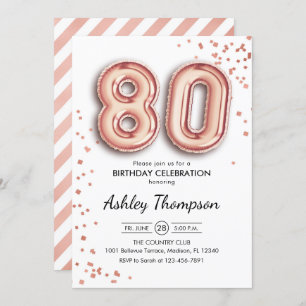 Invitation 80e anniversaire - Ballons d'or Rose