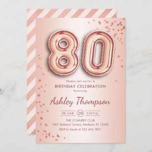 Invitation 80e anniversaire - Ballons d'or Rose