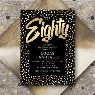 Invitation 80e anniversaire Black Gold Confetti