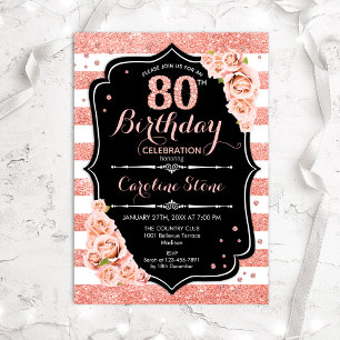 Invitation 80e anniversaire Black Rose Gold et White Stripes