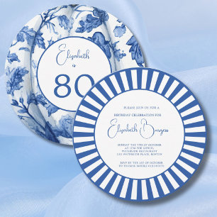 Invitation 80E Anniversaire Bleu Bande Florale