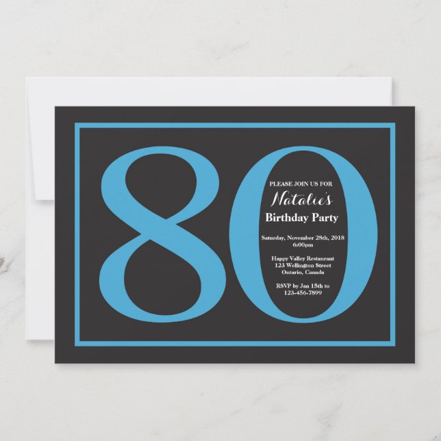 Invitation 80e Anniversaire Bleu et Noir Tableau Noir (Devant)