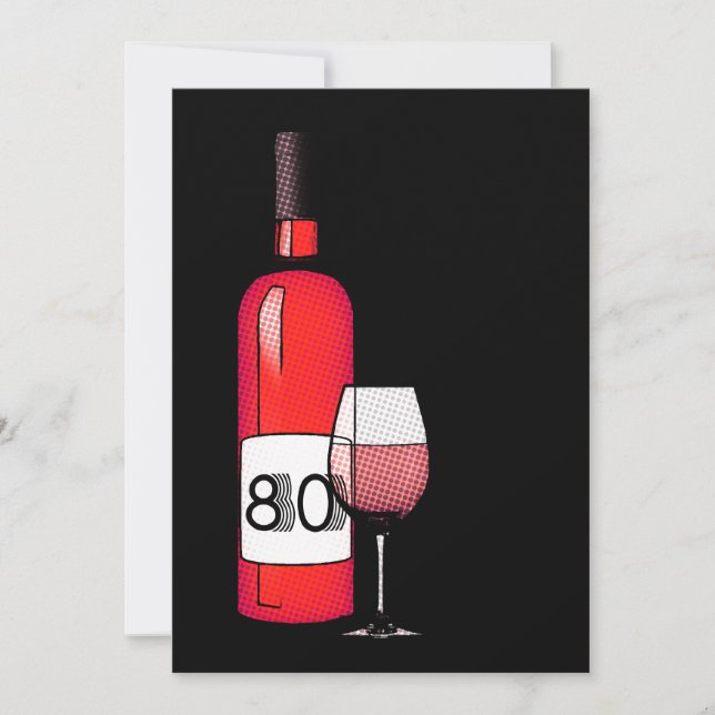 Invitation 80e anniversaire : bouteille de vin demi-ton & ver (Devant)