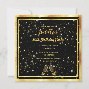 Invitation 80e anniversaire bulles d'or noir