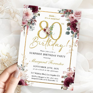 Invitation 80e Anniversaire Burgundy Blush Floral