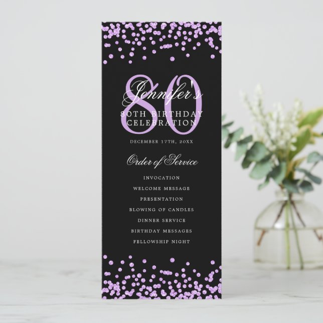 Invitation 80e anniversaire Confetti Purple Black (Debout devant)