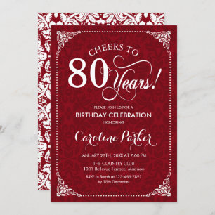 Invitation 80e anniversaire - Damas blanc rouge