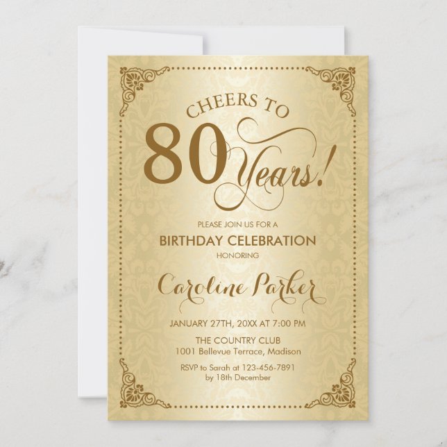 Invitation 80e anniversaire - Damas d'or (Devant)