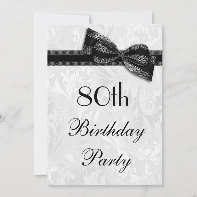 Invitation 80e anniversaire Damask and Faux Bow (Devant)