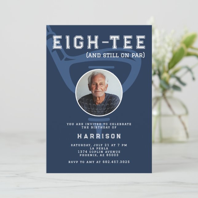 Invitation 80e anniversaire de fête Photo moderne Golf Blue (Debout devant)