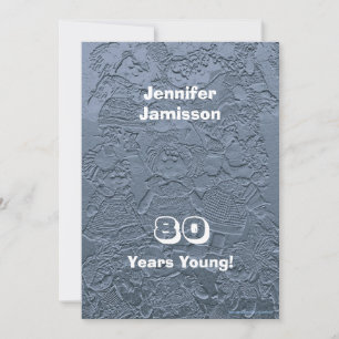 Invitation 80e anniversaire de fête Silver Blue Dolls Nom