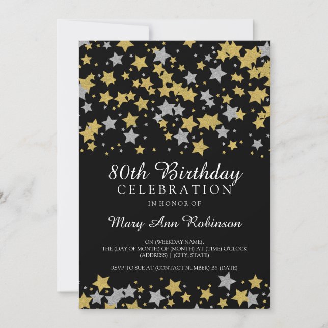 Invitation 80e anniversaire de la fête Gold Argent Parties sc (Devant)