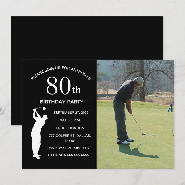 Invitation 80e anniversaire de la fête Golfer Black Park Golf (Devant / Derrière)