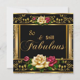 Invitation 80e anniversaire de la fête Rouge Rose Or Vintage