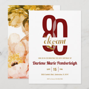 Invitation 80e anniversaire de la florale d'or rouge 80e