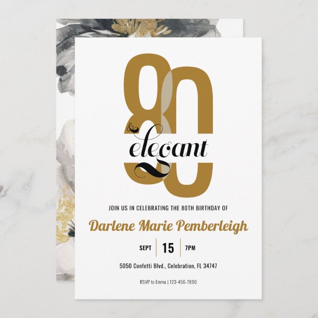 Invitation 80e anniversaire de la florale noire d'or 80e (Devant / Derrière)