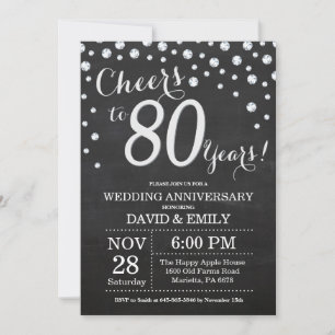 Invitation 80e Anniversaire de Mariage Tableau Noir Argenté à