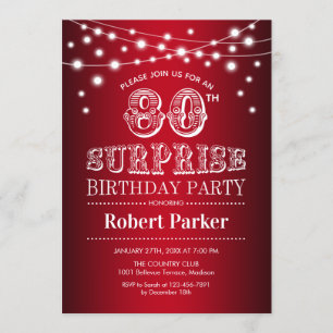 Invitation 80e anniversaire de surprise - Noir Rouge Blanc