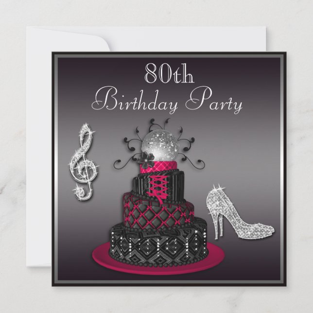 Invitation 80e anniversaire Disco Diva Cake and Heels Hot Pin (Devant)