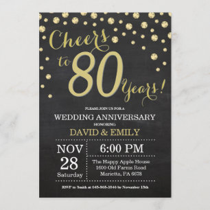 Invitation 80e anniversaire du Mariage Chalkboard noir et or