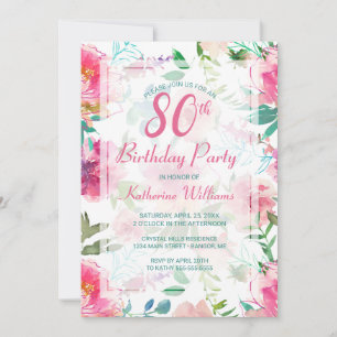 Invitation 80e anniversaire du Tropical Floral Peony Party