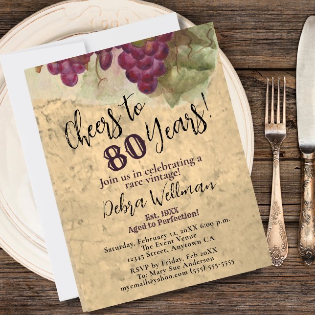 Invitation 80e anniversaire du vignoble | À 80 ans de vin et  (Créateur téléchargé)