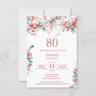 Invitation 80e anniversaire Elégant Berry d'hiver Botanique